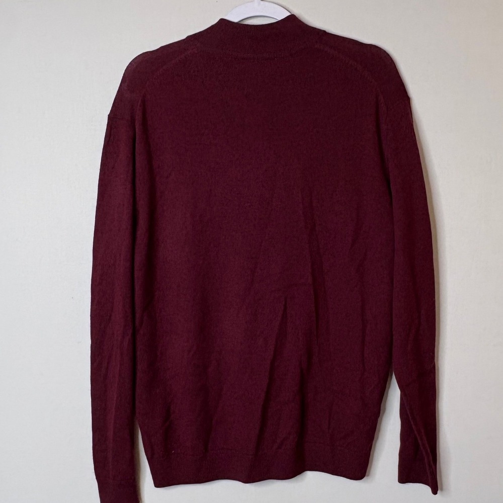 Turnbury Mens Extra Fine Merino Wool Quarter Zip Sweater Burgundy Merlot Large - Picture 2 of 5
